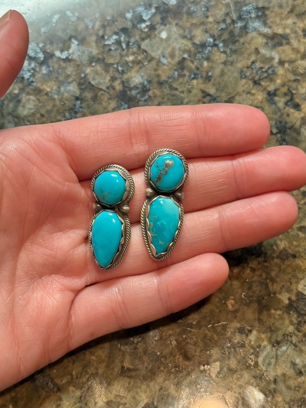 Stamped sterling silver & authentic turquoise stone earrings